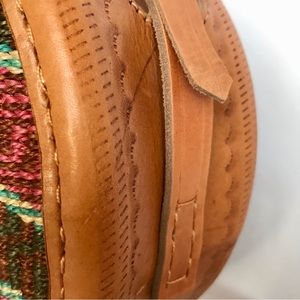 New Tooled Leather & Sisal Round Canteen Purse Crossbody Bag